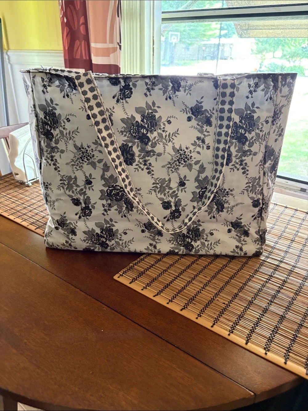 Bella Russo BLK &White Large Tote Reversible Floral Polka Dots